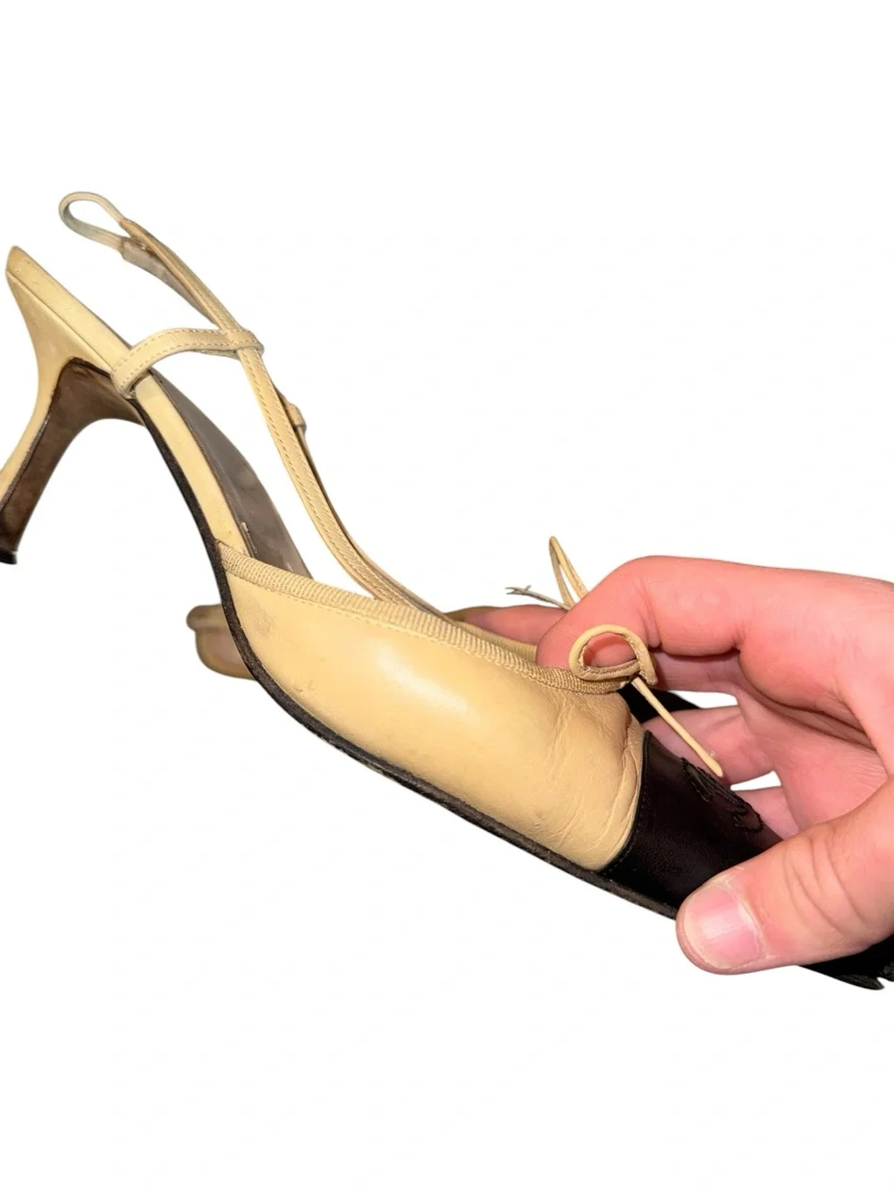 Vintage Chanel Classic Cap Pointed Toe CC Cream Slingback Heels 37.5 7.5 US USED - Picture 8 of 12